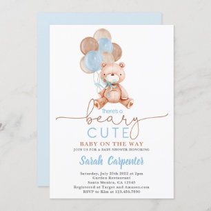 Teddy Bear Balloons Baby shower Boy Kaart