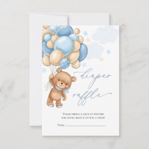 Teddy Bear Balloons Baby shower Diaper Raffle Notitiekaartje