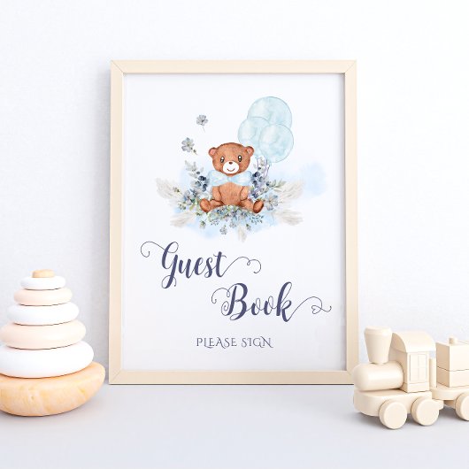 Teddy Bear Balloons Baby shower Gastenboek Poster