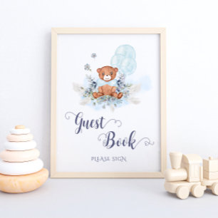 Teddy Bear Balloons Baby shower Gastenboek Poster