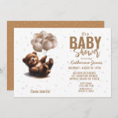 Teddy Bear Balloons Baby Shower Gender Neutral Kaart (Voorkant / Achterkant)