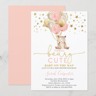 Teddy Bear Balloons Baby shower Meisje Kaart