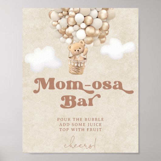 Teddy Bear Balloons Baby shower Mom-osa Bar Sign Poster (Voorkant)