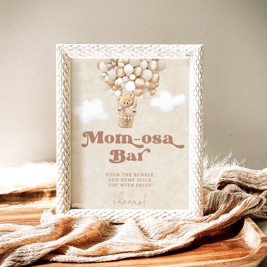 Teddy Bear Balloons Baby shower Mom-osa Bar Sign Poster