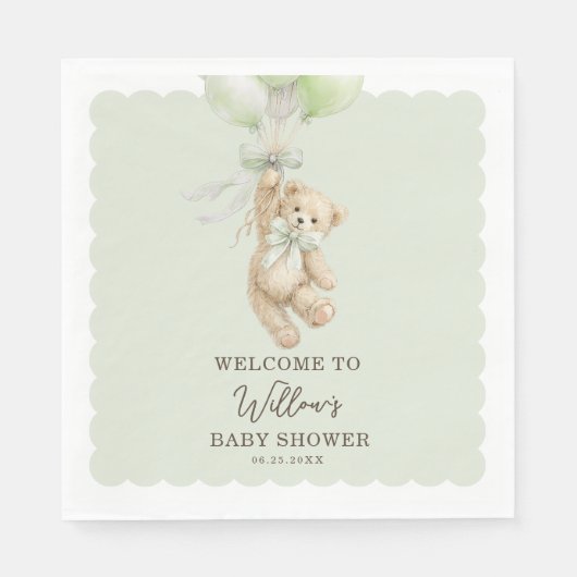 Teddy Bear Balloons Baby Shower Napkins Servet (Voorkant)