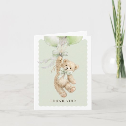 Teddy Bear Balloons Baby Shower Thank You Cards Kaart (Voorkant)