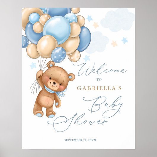 Teddy Bear Balloons Baby shower Welkom Poster (Voorkant)