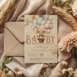 Teddy Bear Balloons Barly Wait Baby shower Kaart