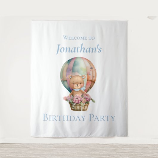 Teddy Bear Balloons Birthday achtergrond Wandkleed (Voorkant)