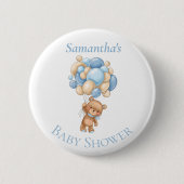 Teddy Bear Balloons Blue Baby shower Button (Voorkant)