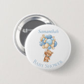 Teddy Bear Balloons Blue Baby shower Button (Voorkant /achterkant)