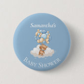 Teddy Bear Balloons Blue Baby shower Button (Voorkant)