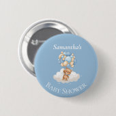 Teddy Bear Balloons Blue Baby shower Button (Voorkant /achterkant)