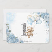 Teddy Bear Balloons Blue Floral 1 september Foto Kaart (Achterkant)