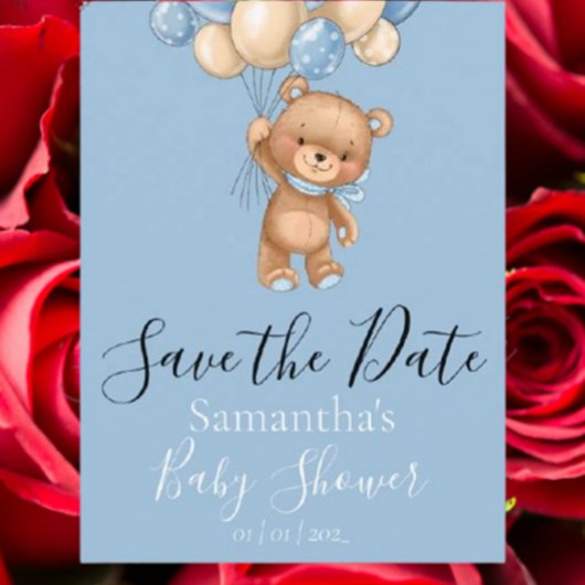 Teddy Bear Balloons Blue Save the Date Briefkaart