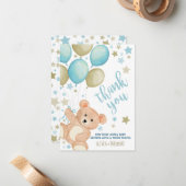 Teddy Bear Balloons Boy Baby shower Dank u Notitiekaartje (Voorkant / Achterkant in situ)