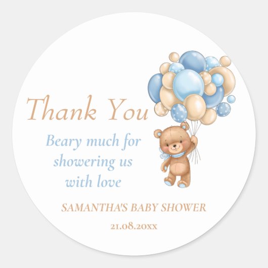 Teddy Bear Balloons Boy Baby shower Dank u Ronde Sticker (Voorkant)