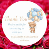 Teddy Bear Balloons Boy Baby shower Dank u Ronde Sticker