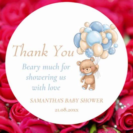 Teddy Bear Balloons Boy Baby shower Dank u Ronde Sticker