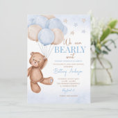 Teddy Bear Balloons Boy Baby shower Kaart (Staand voorkant)