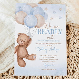 Teddy Bear Balloons Boy Baby shower Kaart