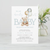 Teddy Bear Balloons Boy Baby shower Kaart (Staand voorkant)