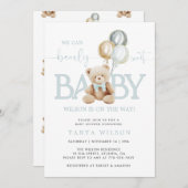 Teddy Bear Balloons Boy Baby shower Kaart (Voorkant / Achterkant)