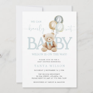 Teddy Bear Balloons Boy Baby shower Kaart