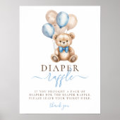 Teddy Bear Balloons Boy Baby shower Luier Raffle Poster (Voorkant)