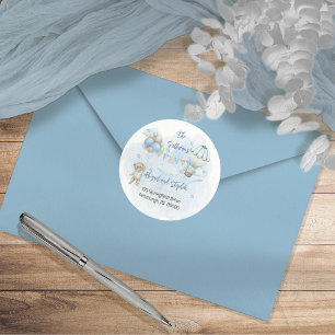 Teddy Bear Balloons Boy Baby shower Return Address Ronde Sticker