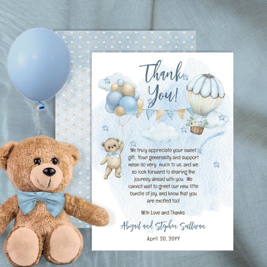 Teddy Bear Balloons Boy Barly Wait Baby shower Bedankkaart