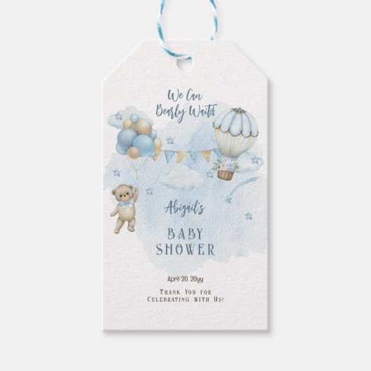 Teddy Bear Balloons Boy Barly Wait Baby shower Cadeaulabel (Voorkant)
