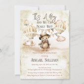 Teddy Bear Balloons Boy Barly Wait Baby shower Kaart (Voorkant)