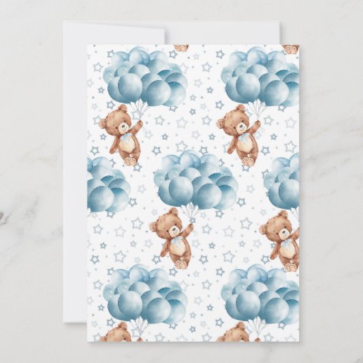 Teddy Bear Balloons Boy Barly Wait Baby shower Kaart (Achterkant)