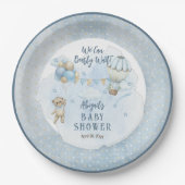 Teddy Bear Balloons Boy Barly Wait Baby shower Papieren Bordje (Voorkant)