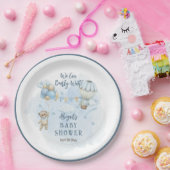 Teddy Bear Balloons Boy Barly Wait Baby shower Papieren Bordje (Feest)