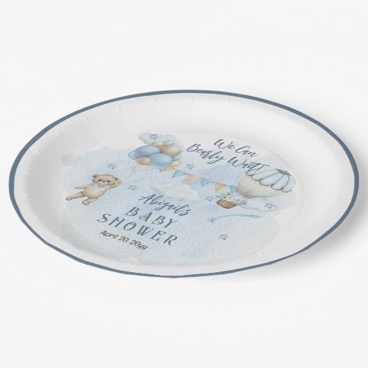 Teddy Bear Balloons Boy Barly Wait Baby shower Papieren Bordje (Gekanteld)