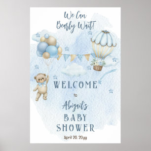Teddy Bear Balloons Boy Barly Wait Baby shower Poster