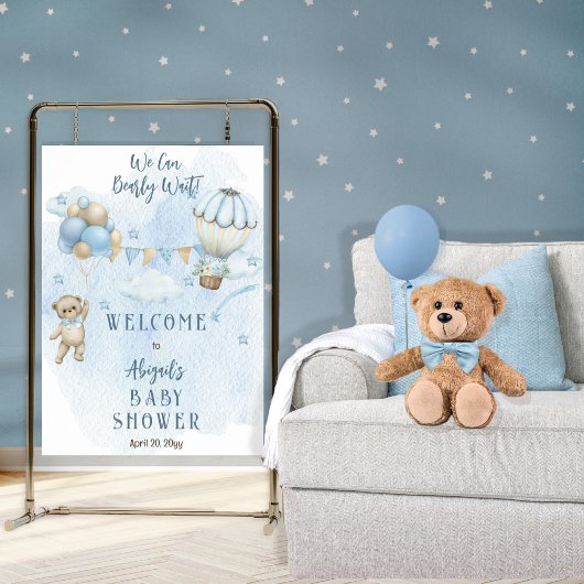 Teddy Bear Balloons Boy Barly Wait Baby shower Poster