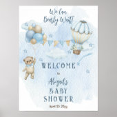 Teddy Bear Balloons Boy Barly Wait Baby shower Poster (Voorkant)
