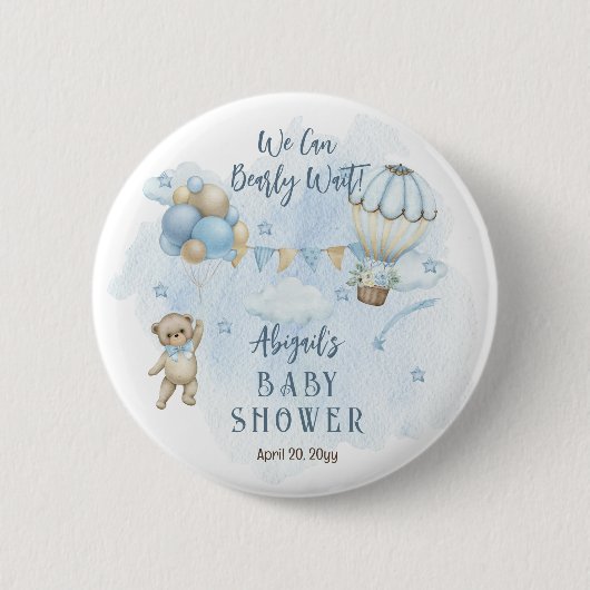 Teddy Bear Balloons Boy Barly Wait Baby shower Ronde Button 5,7 Cm (Voorkant)