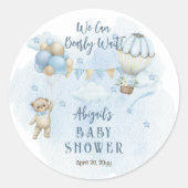 Teddy Bear Balloons Boy Barly Wait Baby shower Ronde Sticker (Voorkant)