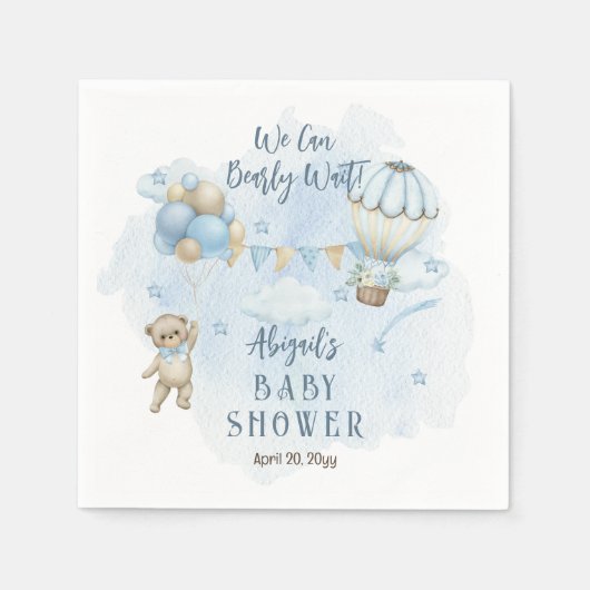 Teddy Bear Balloons Boy Barly Wait Baby shower Servet (Voorkant)