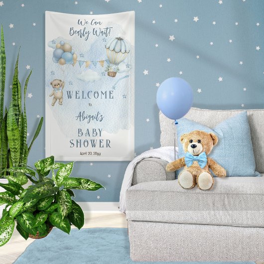 Teddy Bear Balloons Boy Barly Wait Baby shower Spandoek