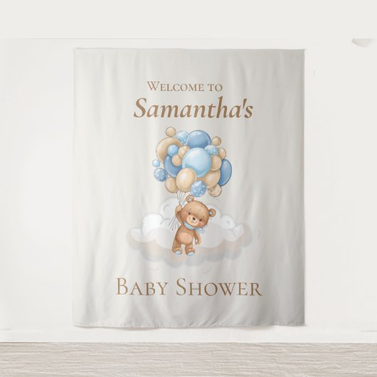 Teddy Bear Balloons Bruin Baby shower achtergrond Wandkleed (Voorkant)