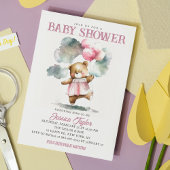 Teddy Bear Balloons Clouds Girly Baby shower Kaart