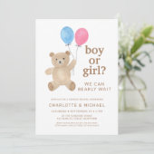 Teddy Bear Balloons Gender Reveal Kaart (Staand voorkant)