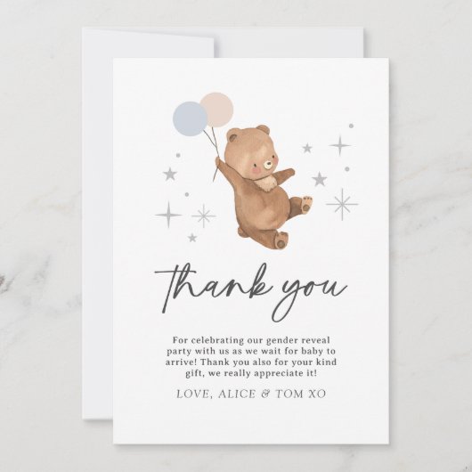 Teddy Bear Balloons Geslacht onthullen - Dank u ka Kaart (Voorkant)