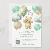 Teddy Bear Balloons Green Baby shower Kaart (Voorkant)