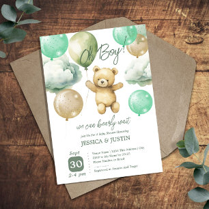 Teddy Bear Balloons Green Baby shower Kaart